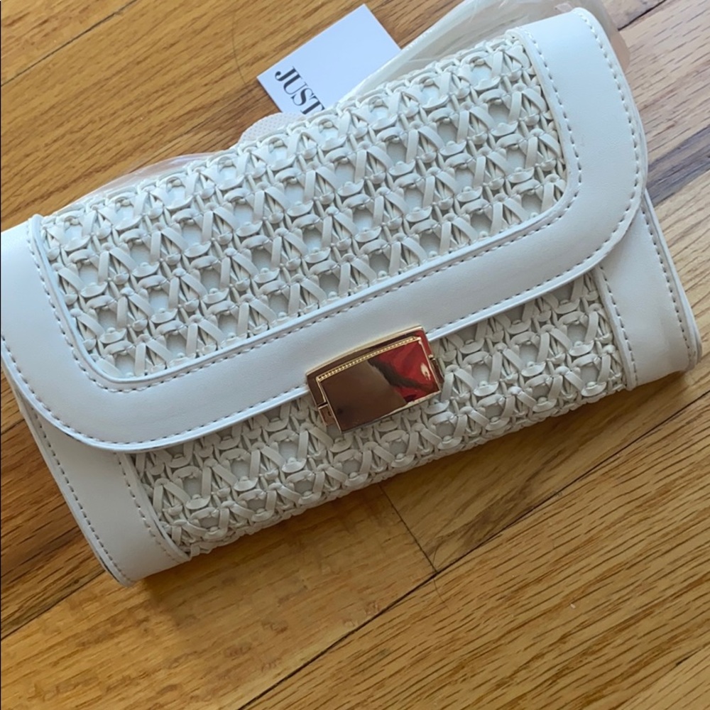 JustFab Crossbody Rattan White Belt Bag